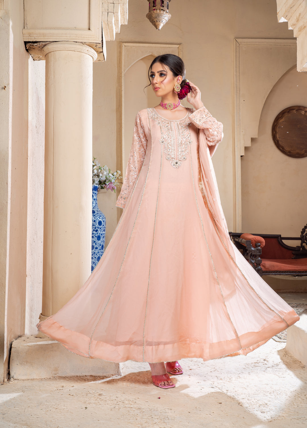 Rasm e Henna by Al Siyaab RTW Embroidered Chiffon 3 Piece Suit Raani Peach - Festive Collection