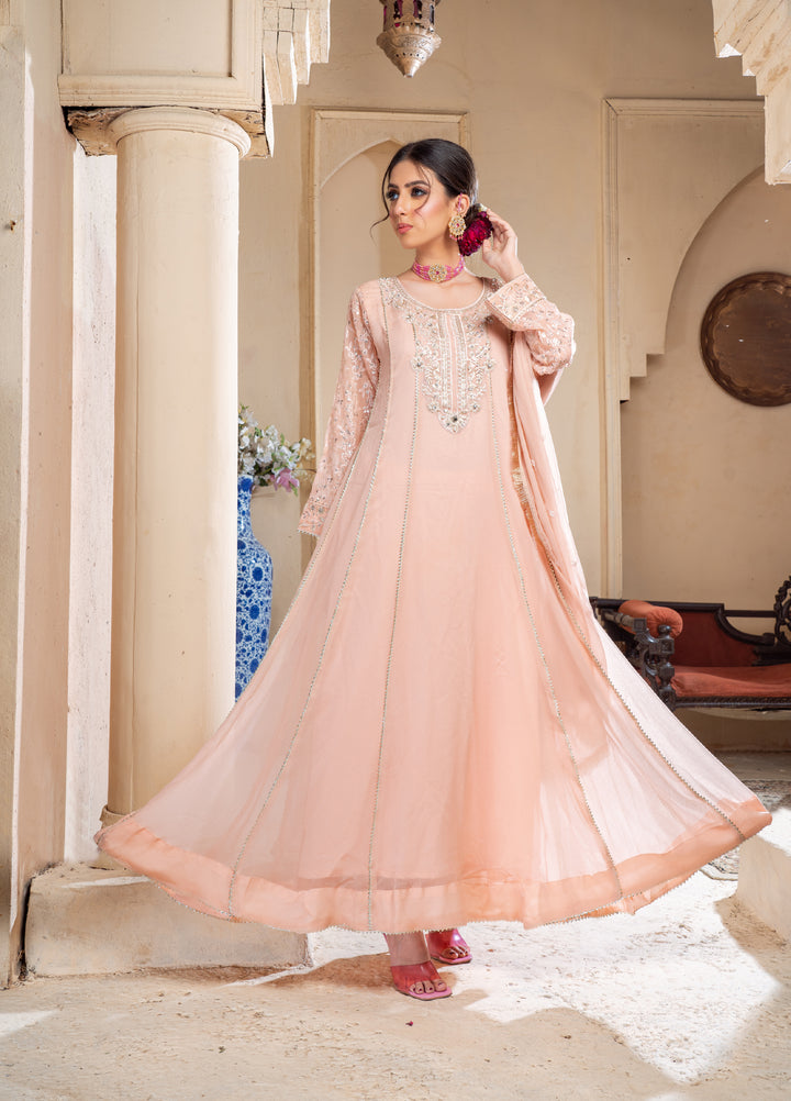 Rasm e Henna by Al Siyaab RTW Embroidered Chiffon 3 Piece Suit Raani Peach - Festive Collection