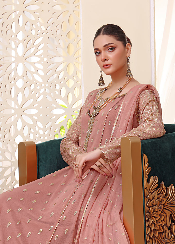 Rasm e Henna by Al Siyaab RTW Embroidered Chiffon 3 Piece Suit Bahaar Tea Pink - Festive Collection