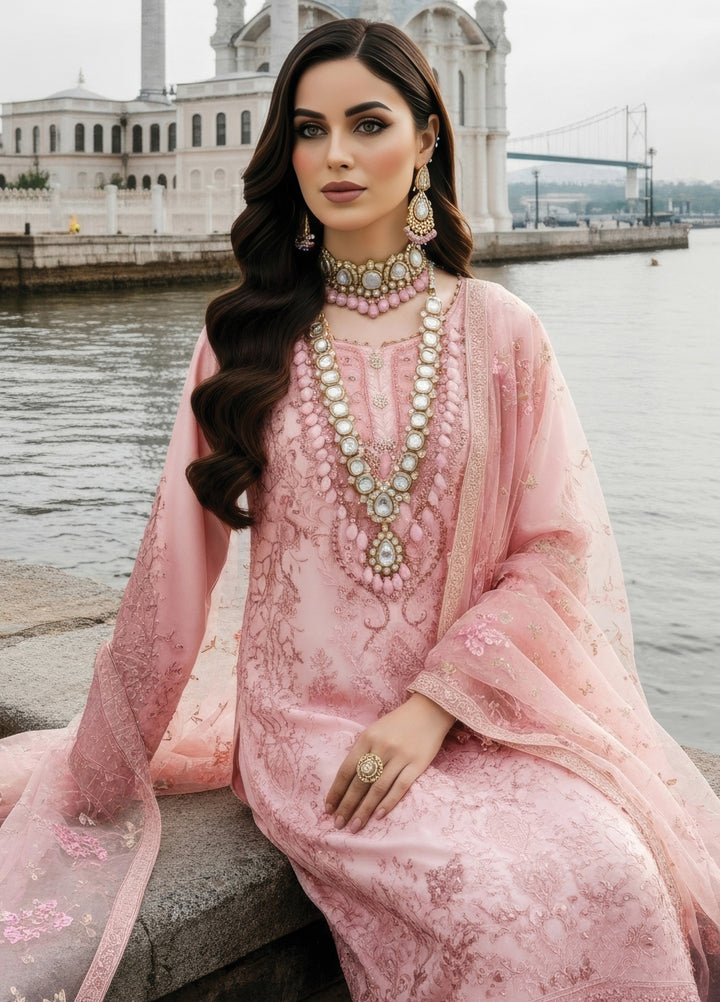 Mehr-E-Mah by Imrozia Premium Pret Embroidered Bamber Chiffon 3 Piece I-242 Meleknaaz - Festive Collection