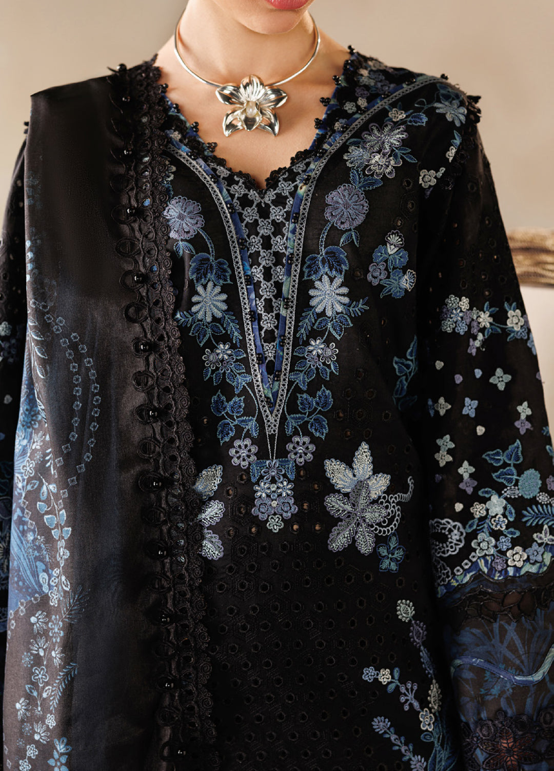 Baroque Unstitched Embroidered Lawn 3 Piece Suit BQ26ULE EL26-D08 - Eid Collection
