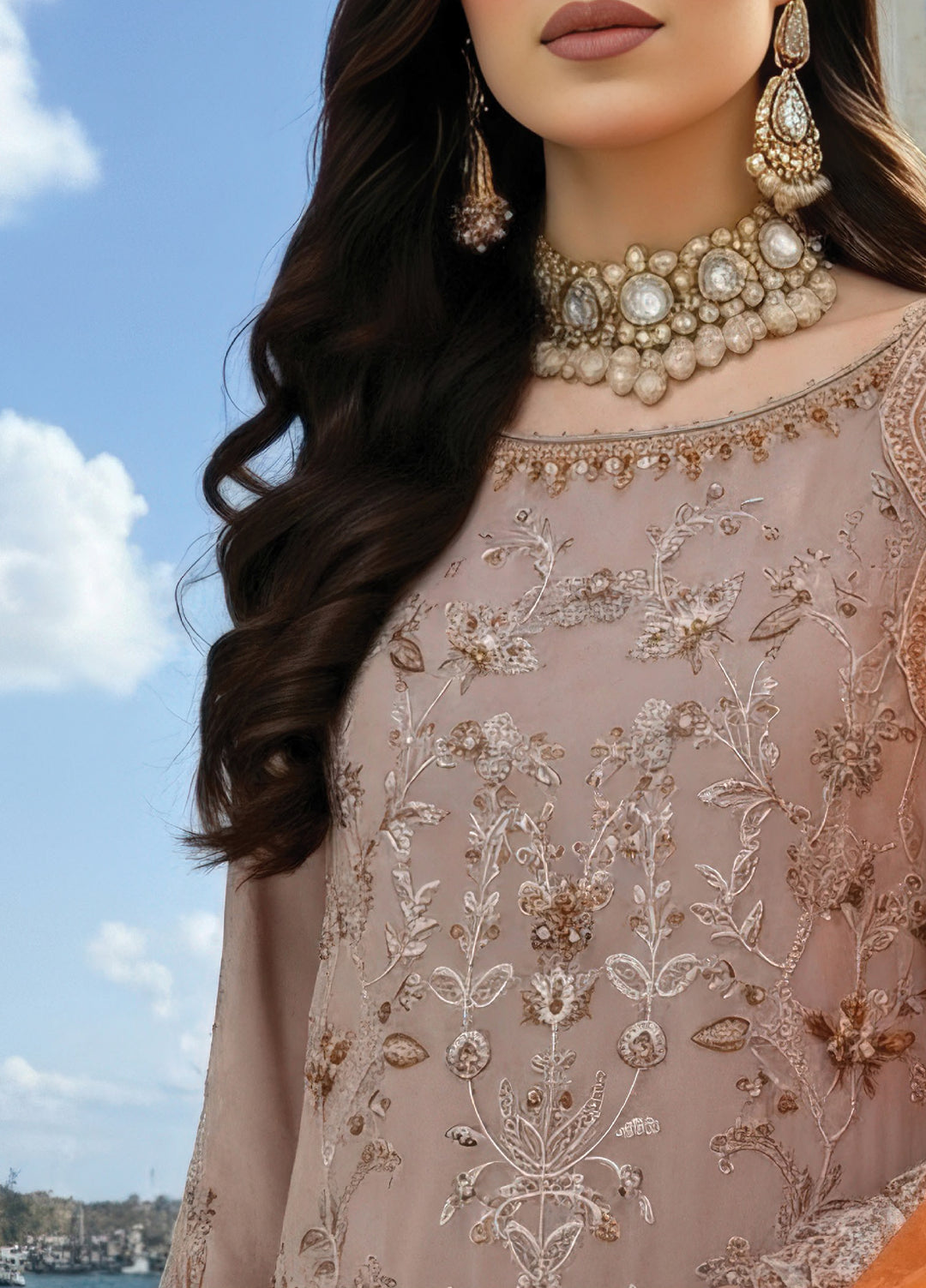 Mehr-E-Mah by Imrozia Premium Pret Embroidered Bamber Chiffon 3 Piece I-241 Ruveyda - Festive Collection