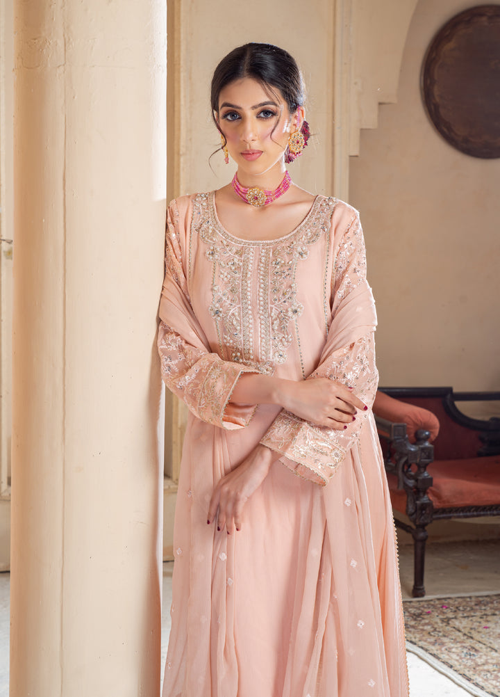 Rasm e Henna by Al Siyaab RTW Embroidered Chiffon 3 Piece Suit Raani Peach - Festive Collection