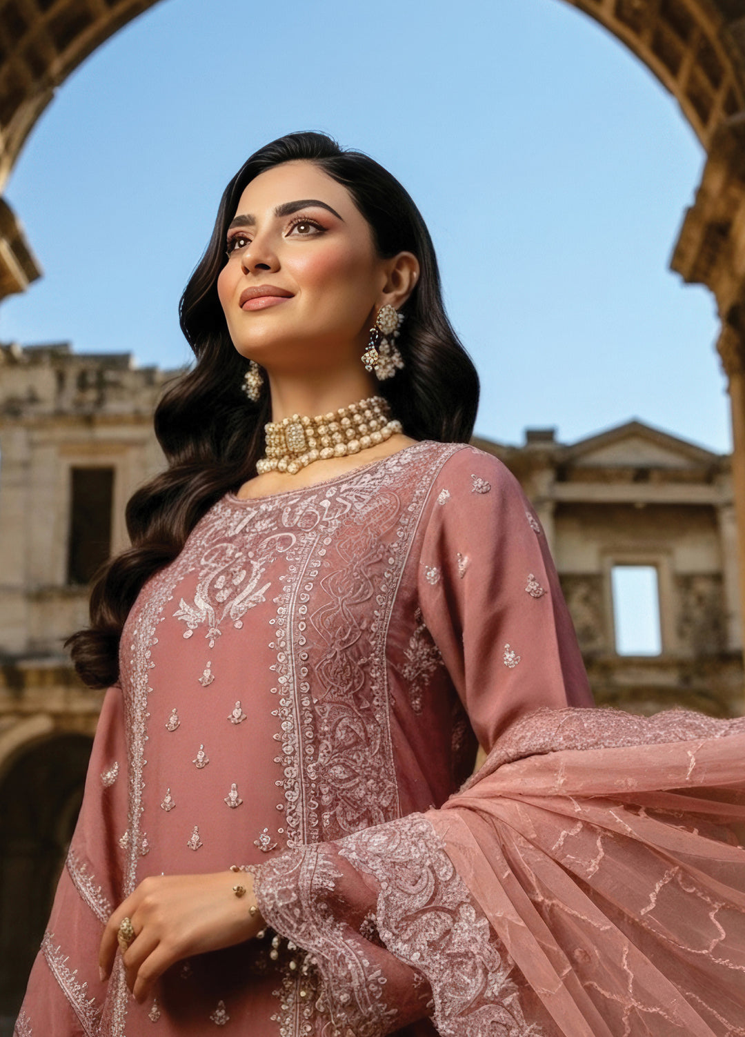 Mehr-E-Mah by Imrozia Premium Pret Embroidered Bamber Chiffon 3 Piece I-247 Aysel - Festive Collection