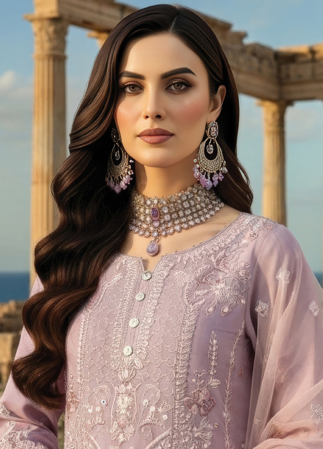 Mehr-E-Mah by Imrozia Premium Pret Embroidered Bamber Chiffon 3 Piece I-239 Ayluna - Festive Collection