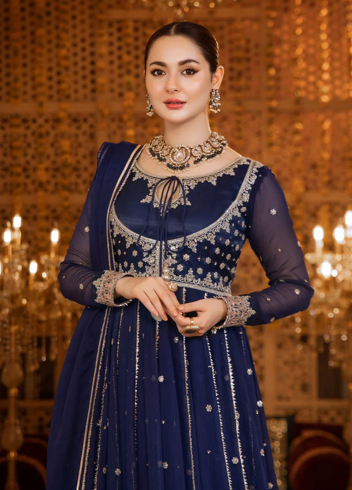 Rasm e Henna by Al Siyaab RTW Embroidered Chiffon 3 Piece Suit Nelofar Navy Blue - Festive Collection