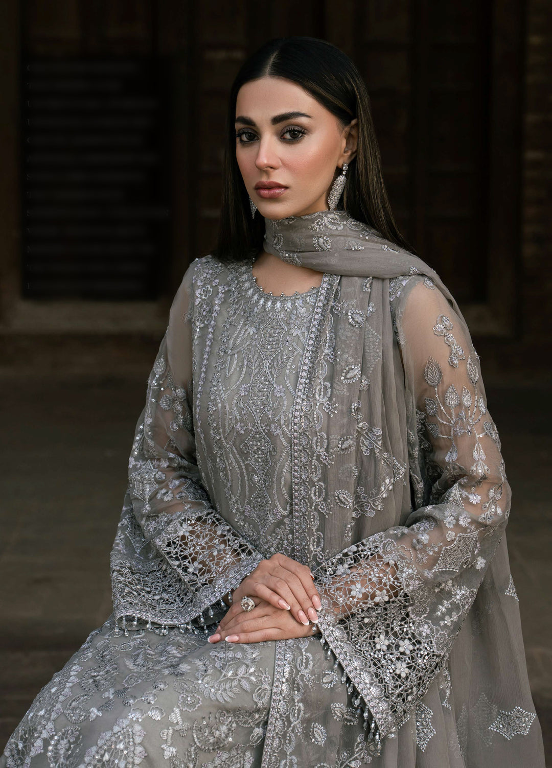 Humsafer by Lavish Premium Unstitched Embroidered Chiffon 3 Pcs Suit LVP26UH H-02 Gentle Grey - Festive
