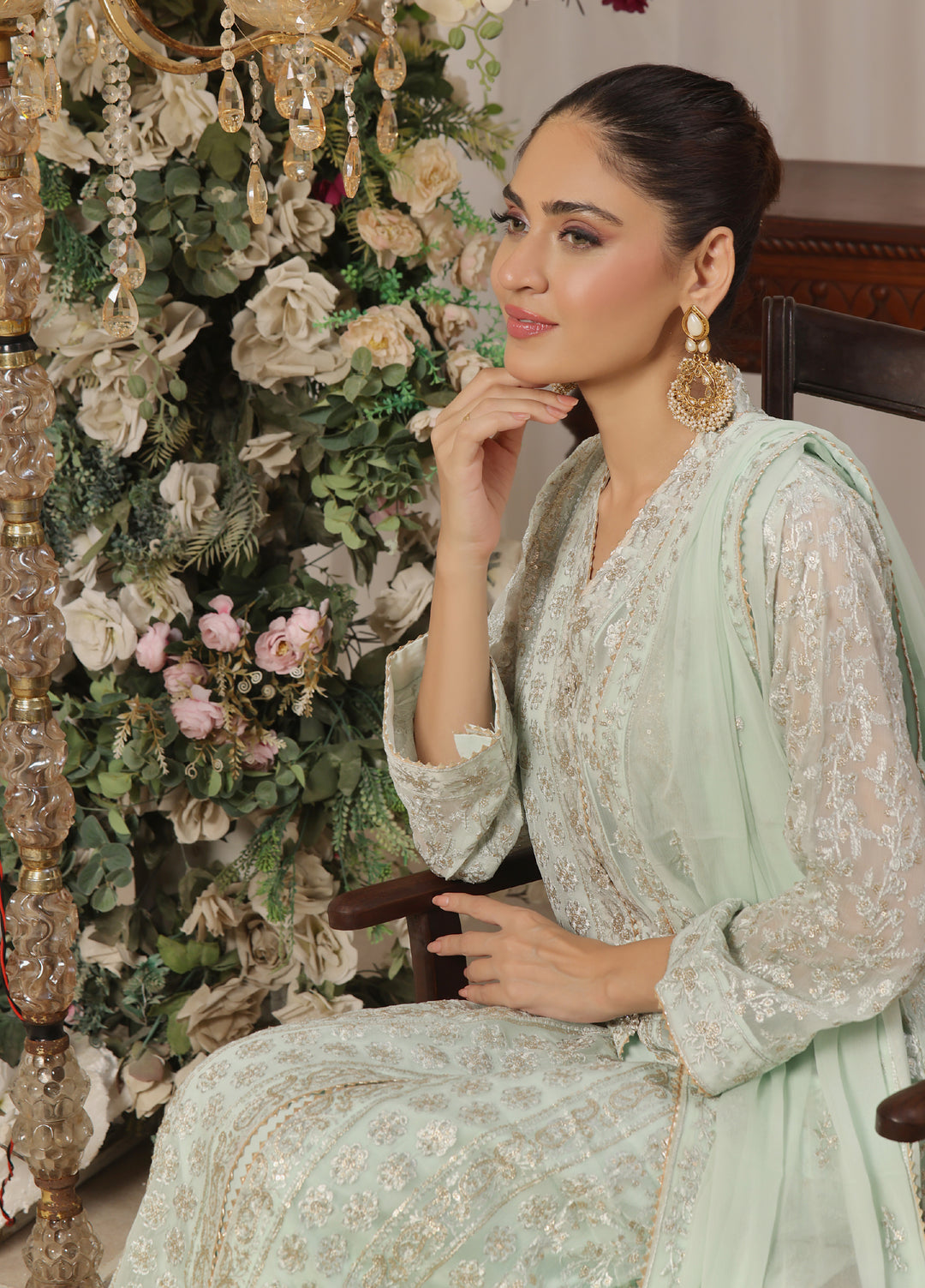 Rasm e Henna by Al Siyaab RTW Embroidered Chiffon 3 Piece Suit Noor e Nazakat Pistachio - Festive Collection
