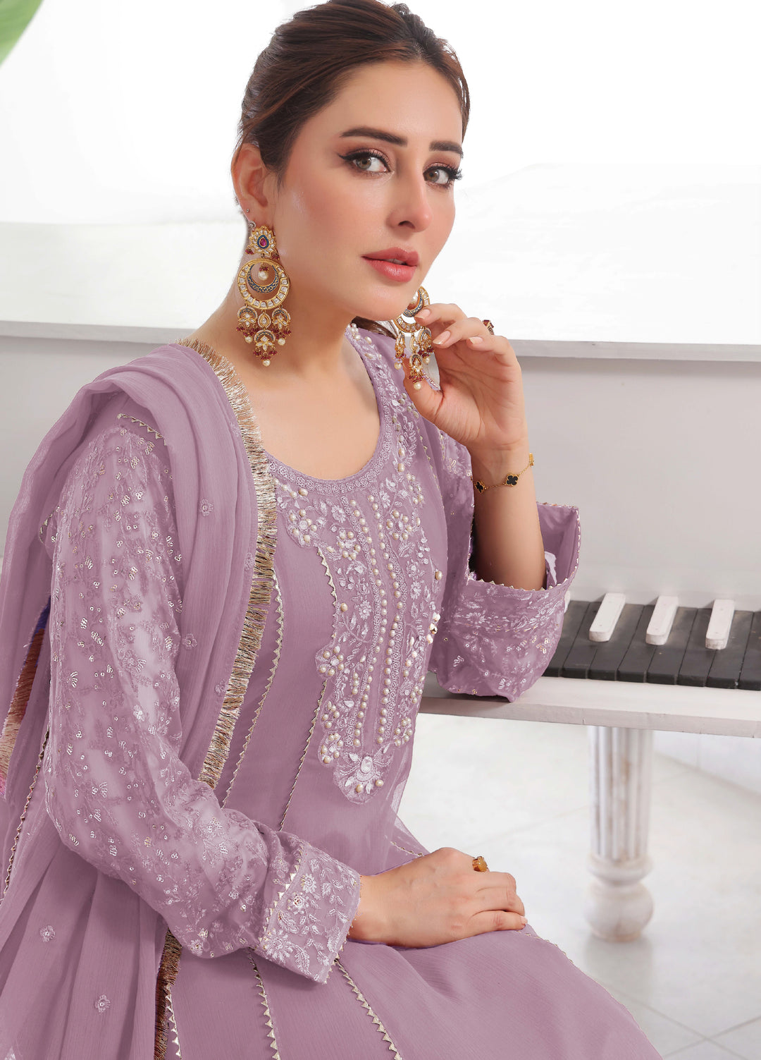 Rasm e Henna by Al Siyaab RTW Embroidered Chiffon 3 Piece Suit Raani Lilac - Festive Collection
