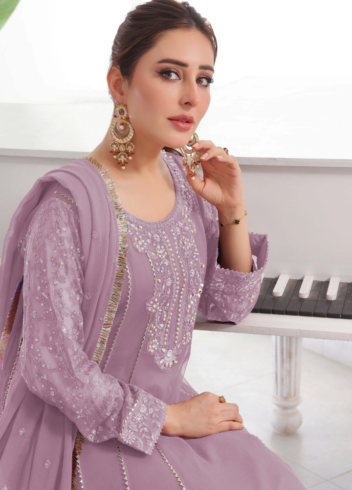 Rasm e Henna by Al Siyaab RTW Embroidered Chiffon 3 Piece Suit Raani Lilac - Festive Collection