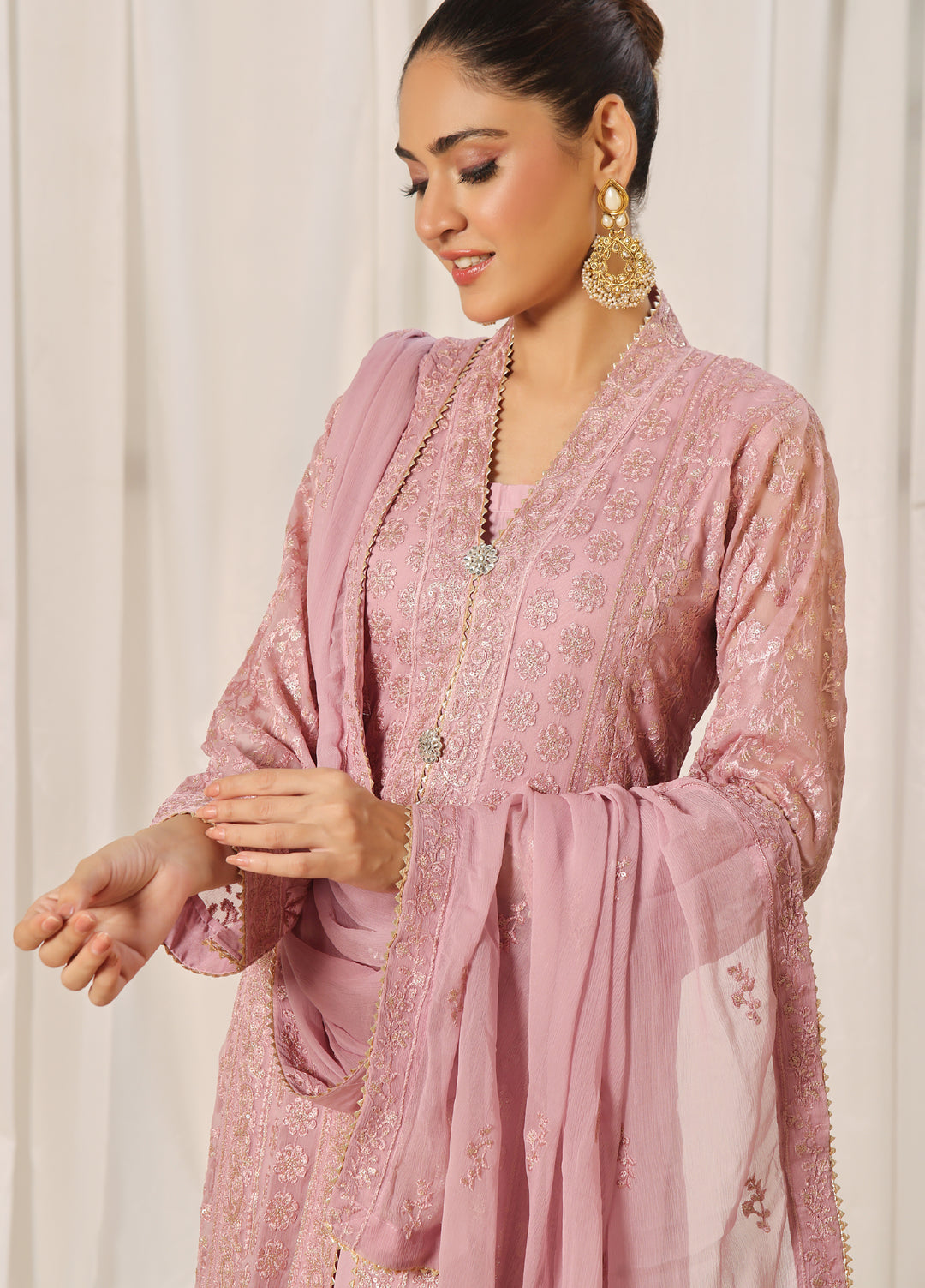 Rasm e Henna by Al Siyaab RTW Embroidered Chiffon 3 Piece Suit Noor e Nazakat Lavender - Festive Collection