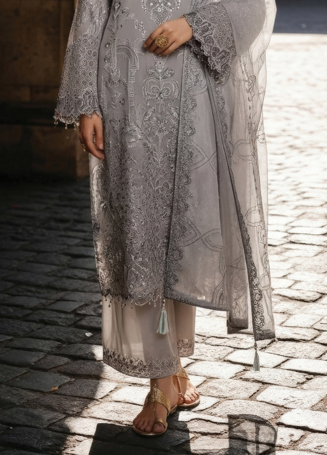 Mehr-E-Mah by Imrozia Premium Pret Embroidered Bamber Chiffon 3 Piece I-248 Feray - Festive Collection