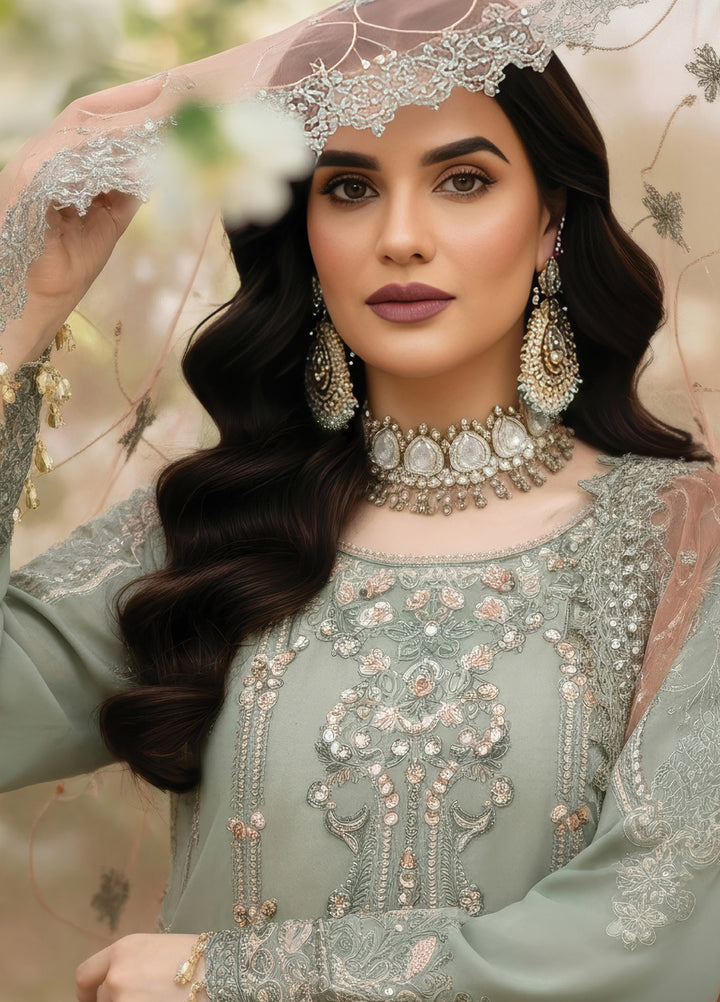 Mehr-E-Mah by Imrozia Premium Pret Embroidered Bamber Chiffon 3 Piece I-245 Dilara Sultan - Festive Collection