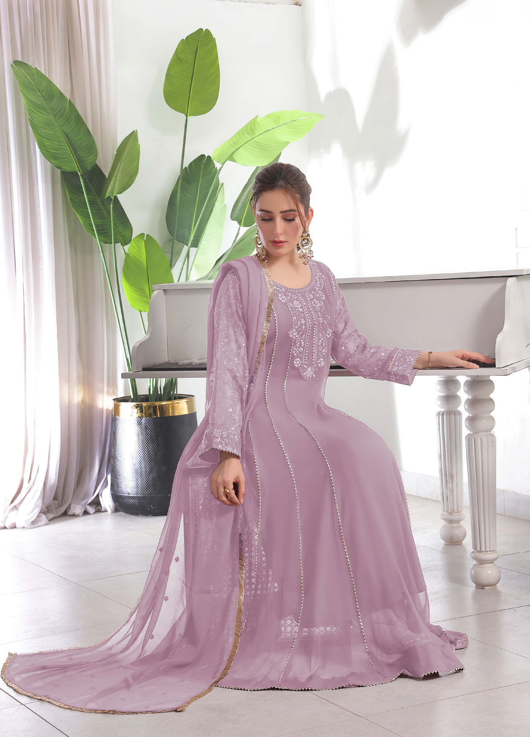 Rasm e Henna by Al Siyaab RTW Embroidered Chiffon 3 Piece Suit Raani Lilac - Festive Collection