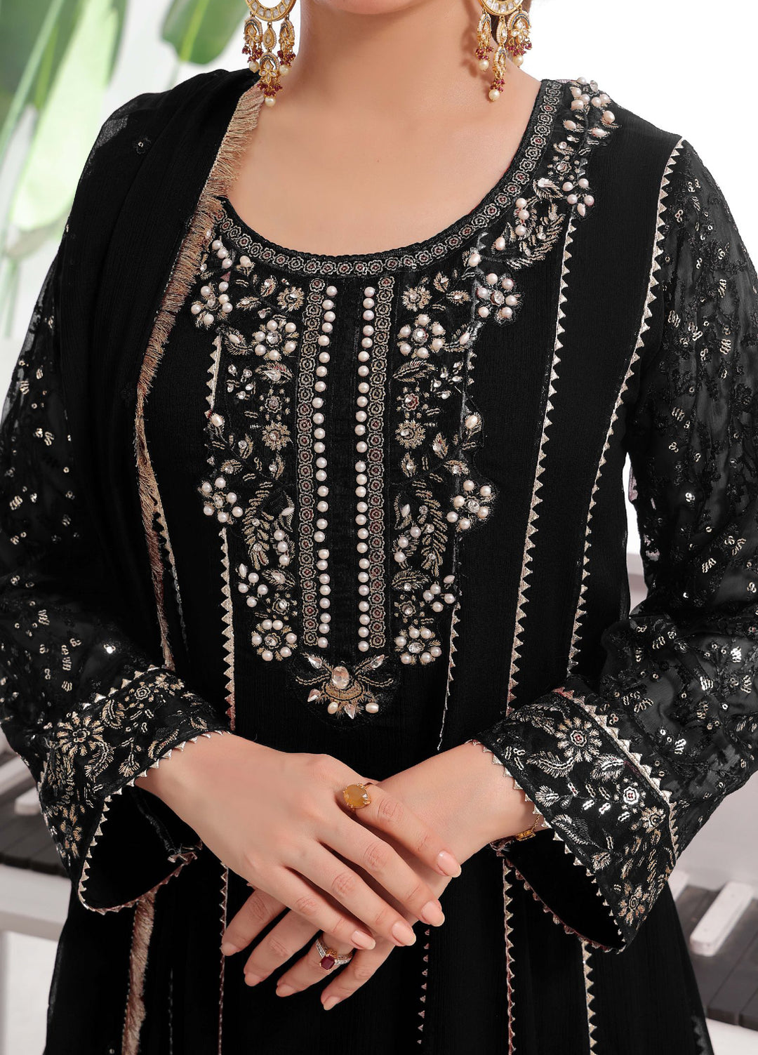 Rasm e Henna by Al Siyaab RTW Embroidered Chiffon 3 Piece Suit Raani Black - Festive Collection