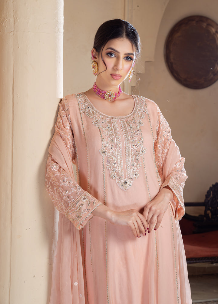 Rasm e Henna by Al Siyaab RTW Embroidered Chiffon 3 Piece Suit Raani Peach - Festive Collection