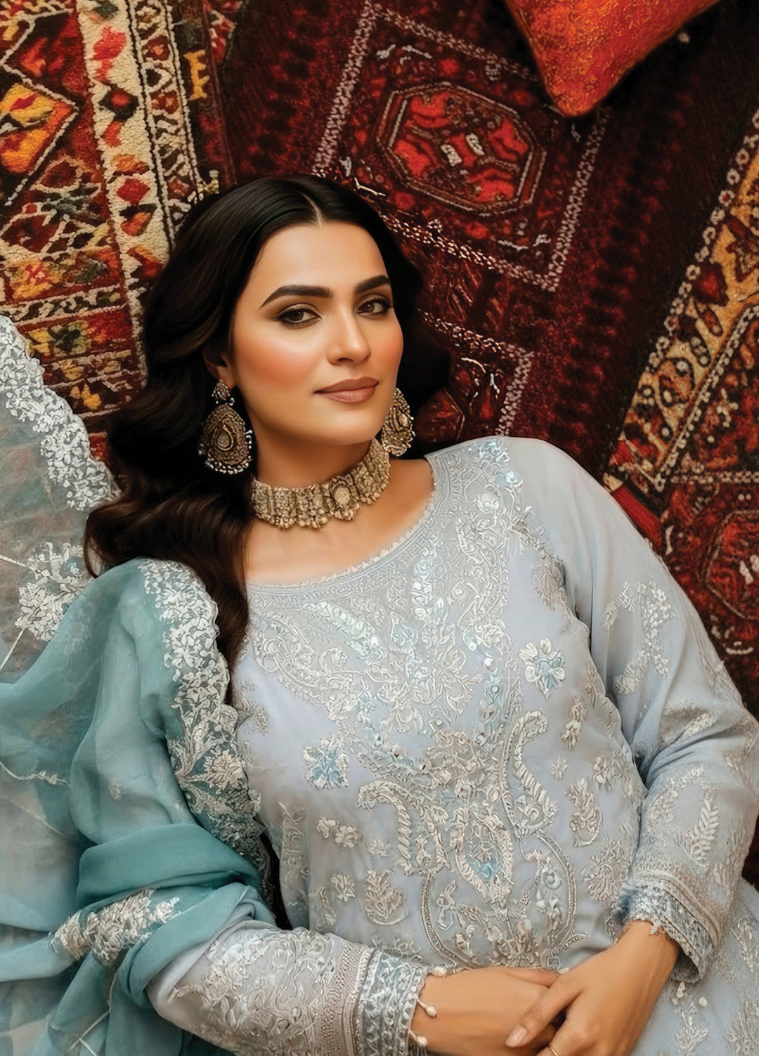 Mehr-E-Mah by Imrozia Premium Pret Embroidered Bamber Chiffon 3 Piece I-243 Elif-E-Noor - Festive Collection