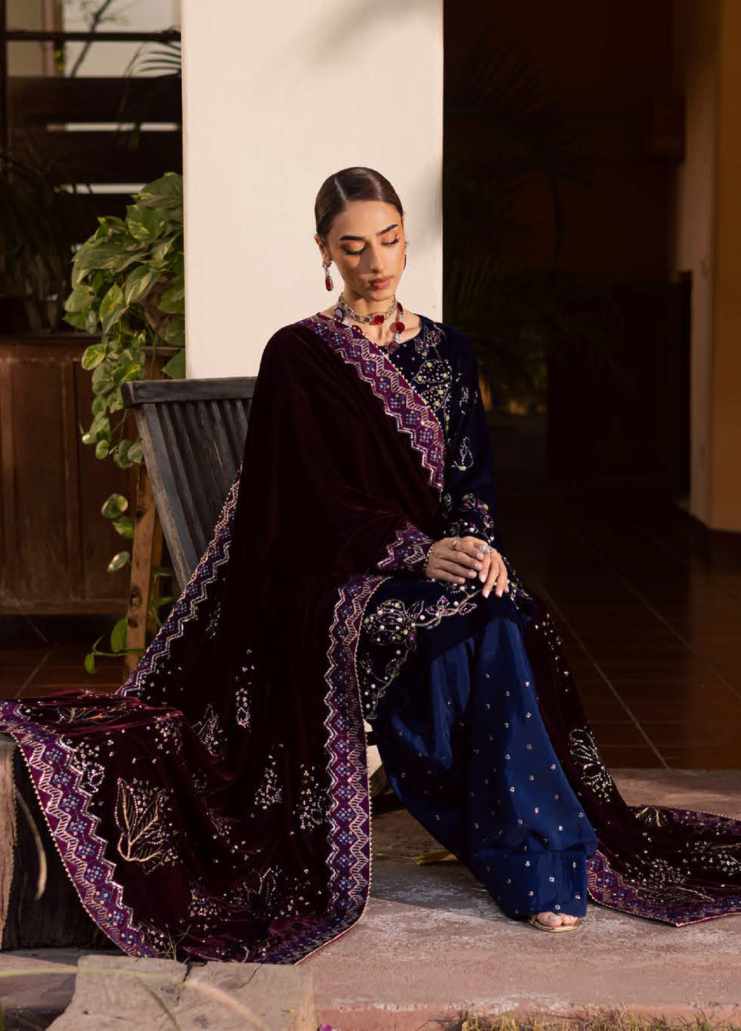 Maya by Nureh Unstitched Velvet Embroidered 3 Piece Suits NU25MV NW-116 - Festive Collection