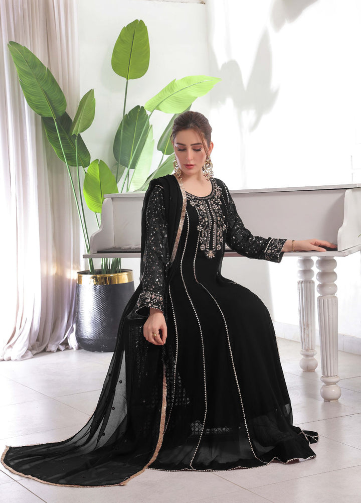 Rasm e Henna by Al Siyaab RTW Embroidered Chiffon 3 Piece Suit Raani Black - Festive Collection