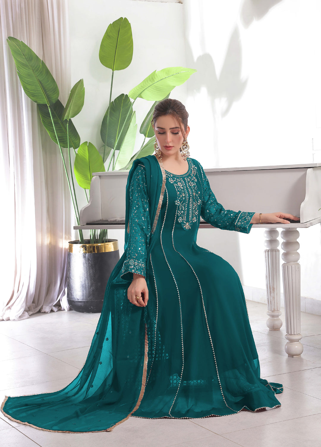 Rasm e Henna by Al Siyaab RTW Embroidered Chiffon 3 Piece Suit Raani Peacock - Festive Collection