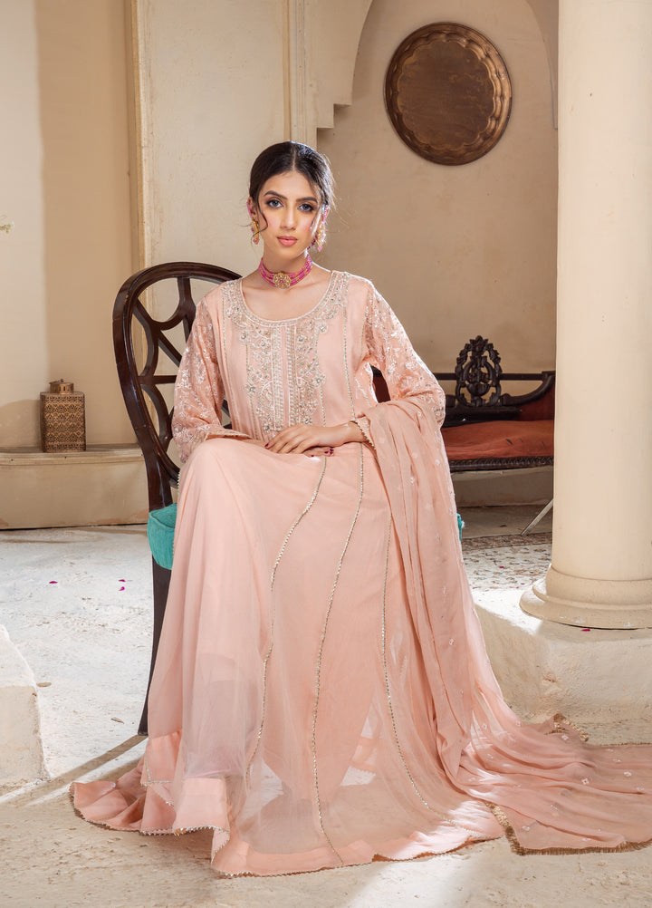Rasm e Henna by Al Siyaab RTW Embroidered Chiffon 3 Piece Suit Raani Peach - Festive Collection
