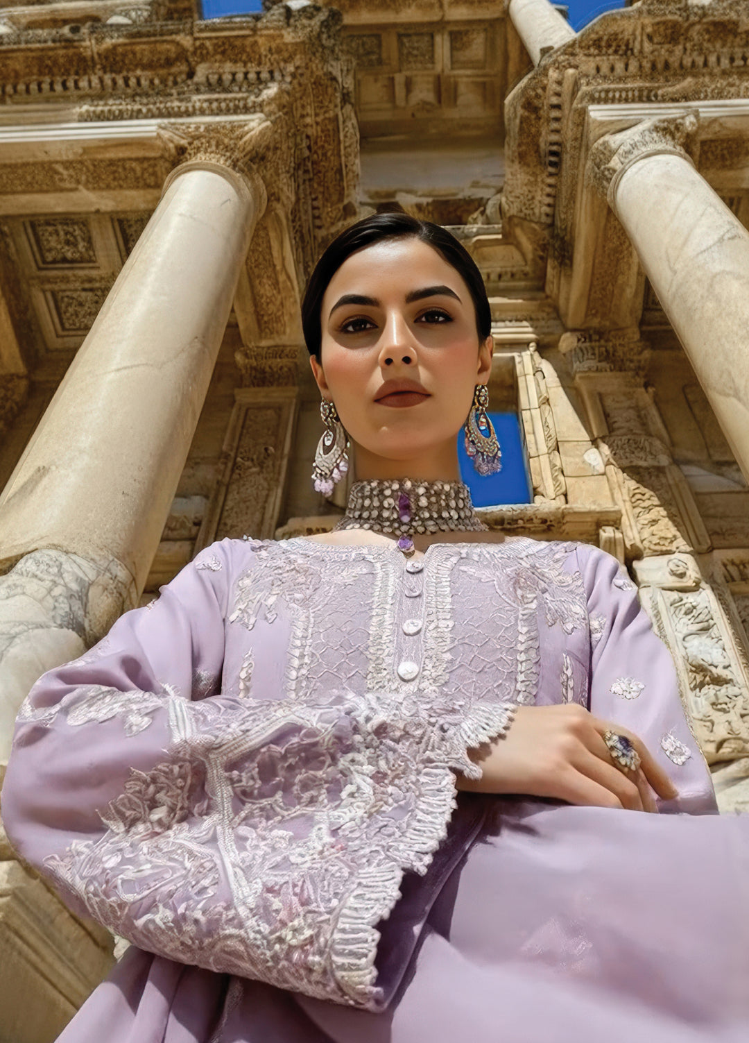 Mehr-E-Mah by Imrozia Premium Pret Embroidered Bamber Chiffon 3 Piece I-239 Ayluna - Festive Collection