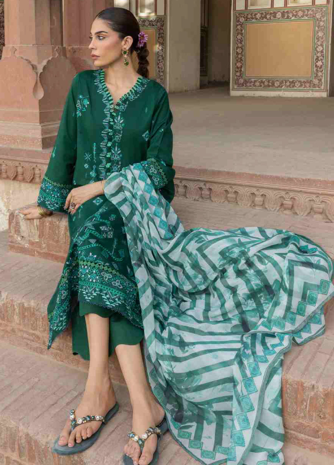 Manzil by Rashid Textiles Unstitched Embroidered Lawn 3 Piece Suit RT26UML D-574 - Casual Collection