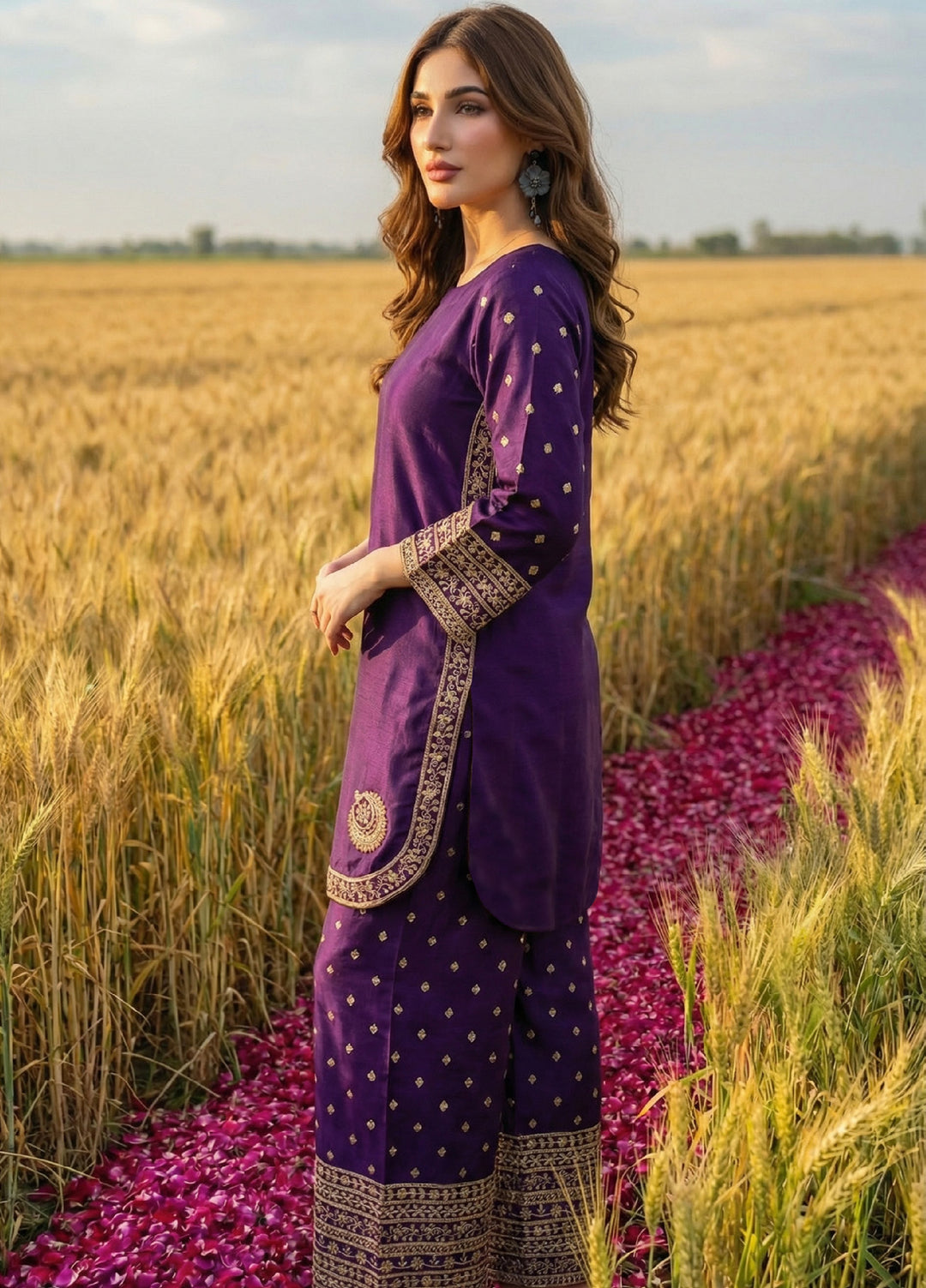 Noorma Kaamal RTW Embroidered Raw Silk Co Ords Set NK26PRS NK-RSE-08 - Festive Collection