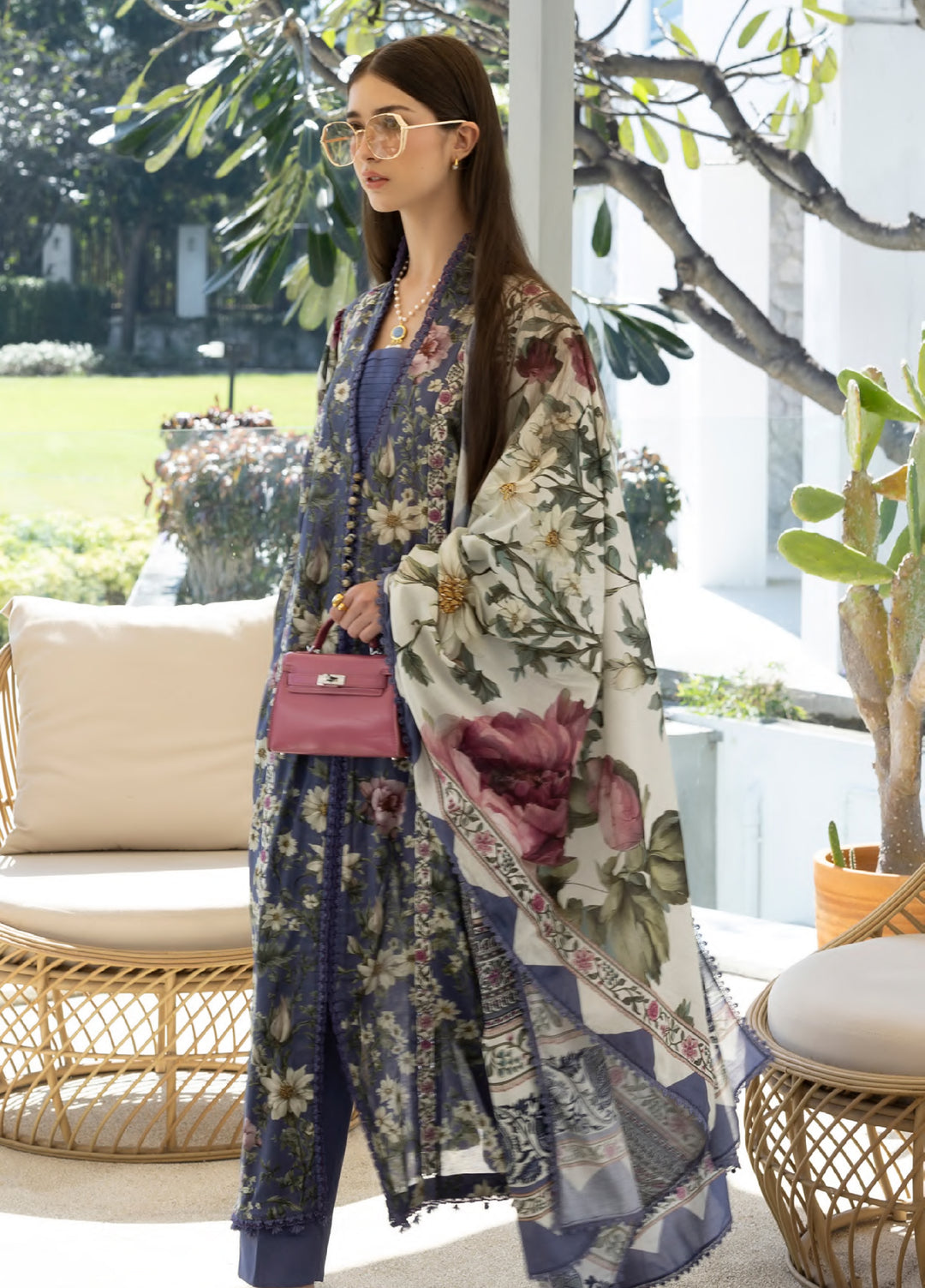 Santorini by Elaf Unstitched Lawn Printed 3 Piece Suit EL26US EPN-6A BOO BERRY - Summer Collection