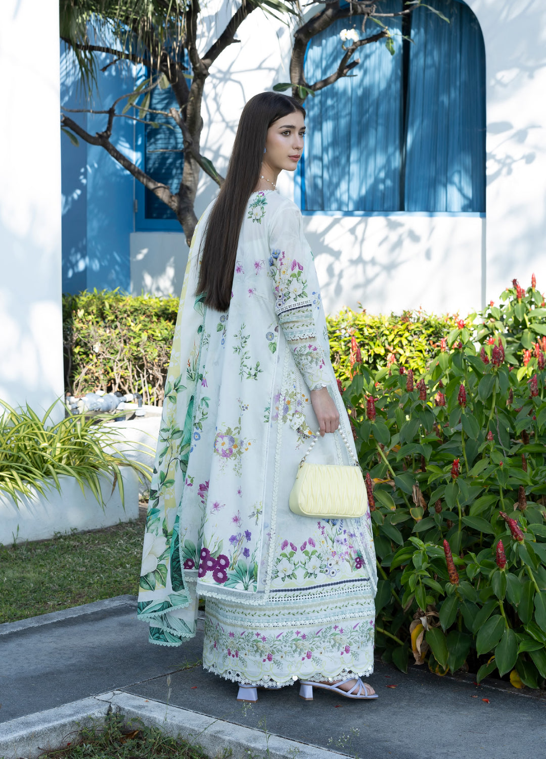 Santorini by Elaf Unstitched Lawn Printed 3 Piece Suit EL26US EPN-7B MOON FLOWER - Summer Collection
