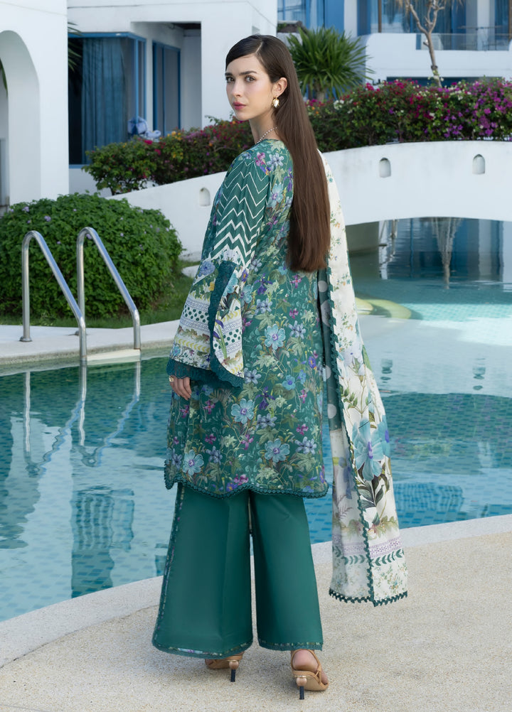 Santorini by Elaf Unstitched Lawn Printed 3 Piece Suit EL26US EPN-9A PEACOCK - Summer Collection