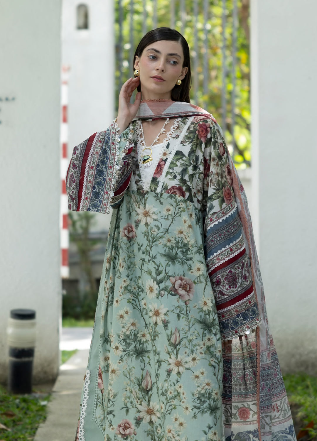 Santorini by Elaf Unstitched Lawn Printed 3 Piece Suit EL26US EPN-6B OPALINE GARDEN - Summer Collection