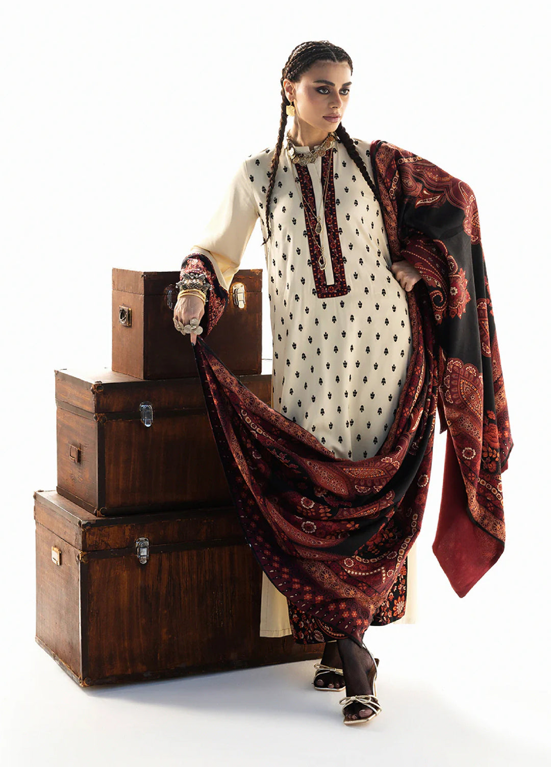 Zainab Chottani Unstitched Marina Twill With Shawl Embroidered Suits 3 Piece ZC25WS D-01 Imani - Winter Collection