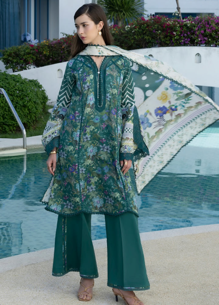 Santorini by Elaf Unstitched Lawn Printed 3 Piece Suit EL26US EPN-9A PEACOCK - Summer Collection