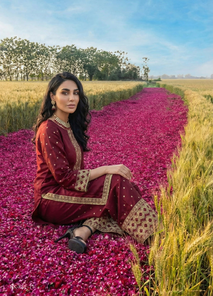 Noorma Kaamal RTW Embroidered Raw Silk Co Ords Set NK26PRS NK-RSE-11 - Festive Collection