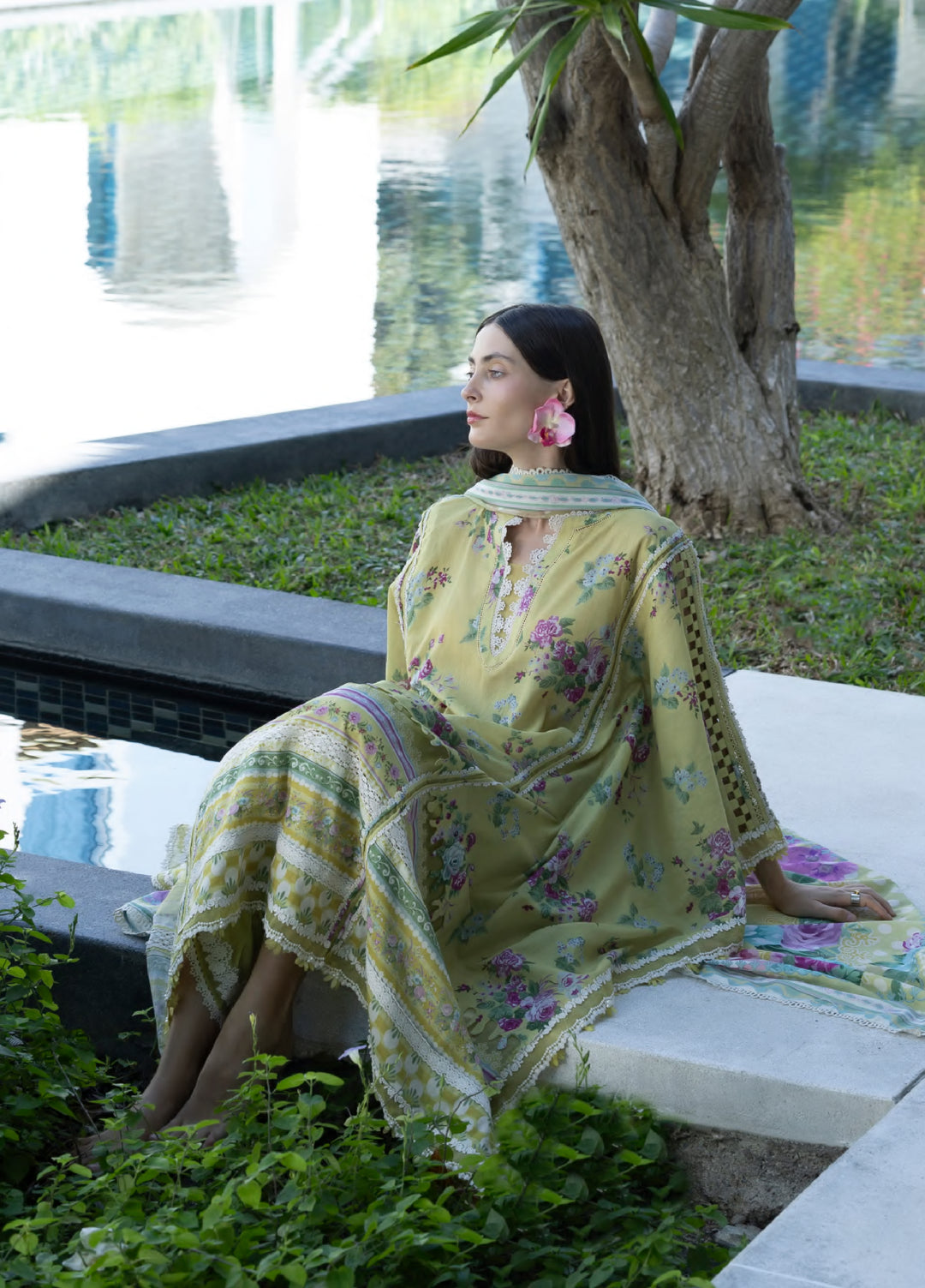 Santorini by Elaf Unstitched Lawn Printed 3 Piece Suit EL26US EPN-4A AVOCADO - Summer Collection