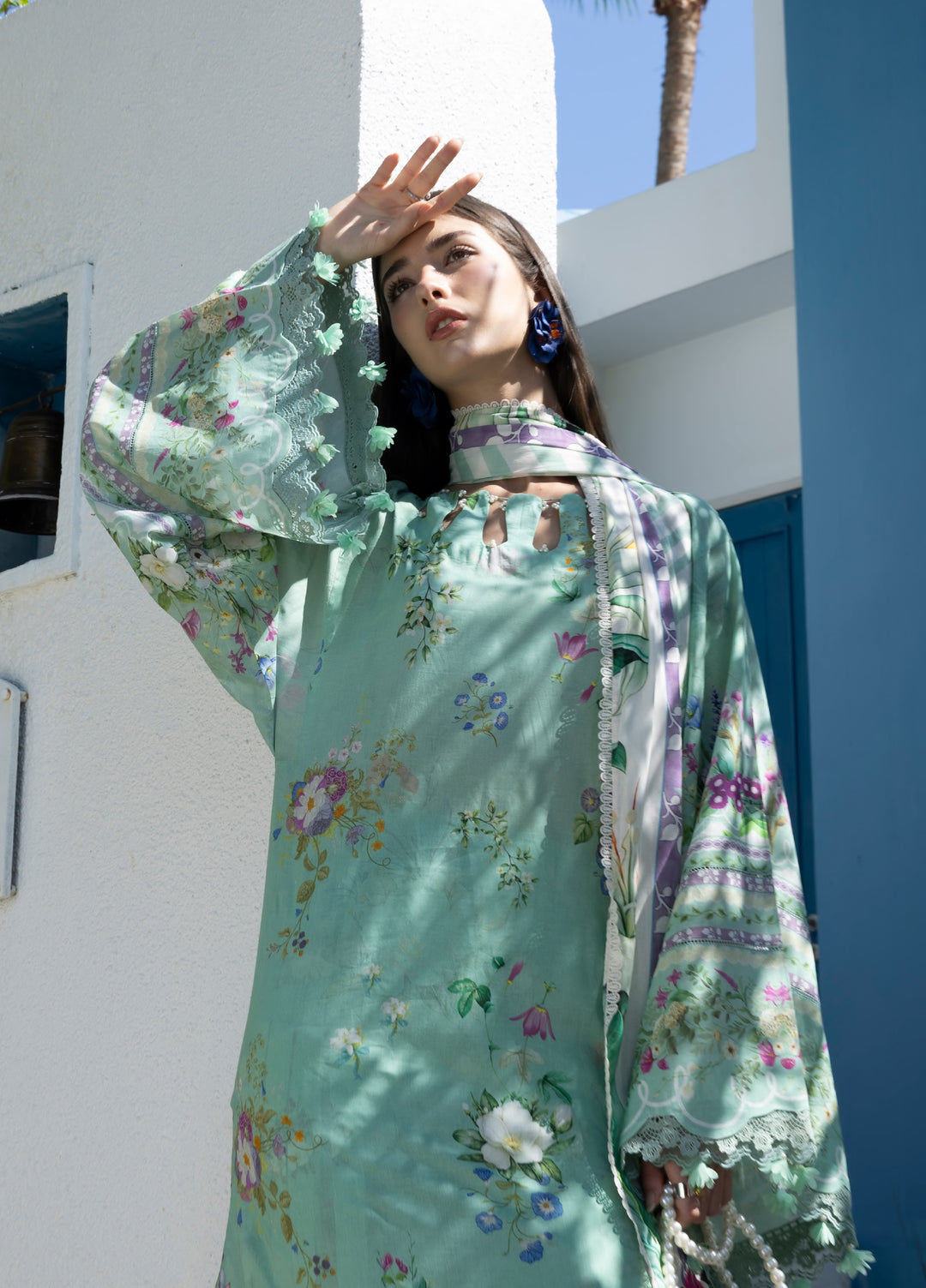 Santorini by Elaf Unstitched Lawn Printed 3 Piece Suit EL26US EPN-7A TEAL ME - Summer Collection