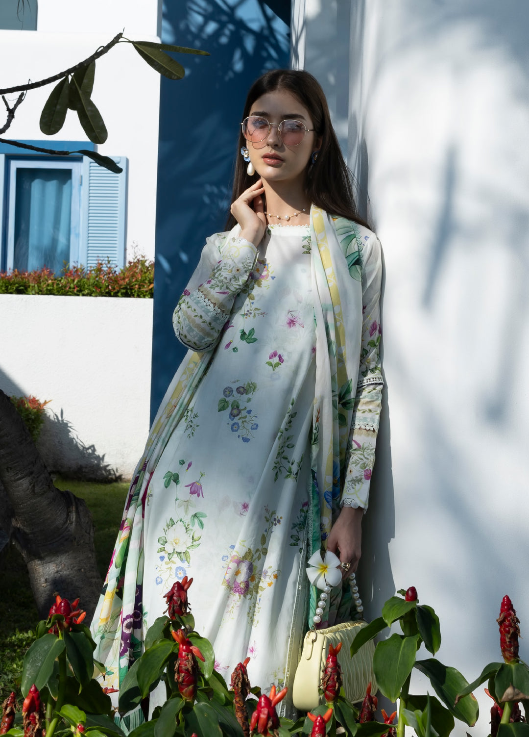 Santorini by Elaf Unstitched Lawn Printed 3 Piece Suit EL26US EPN-7B MOON FLOWER - Summer Collection