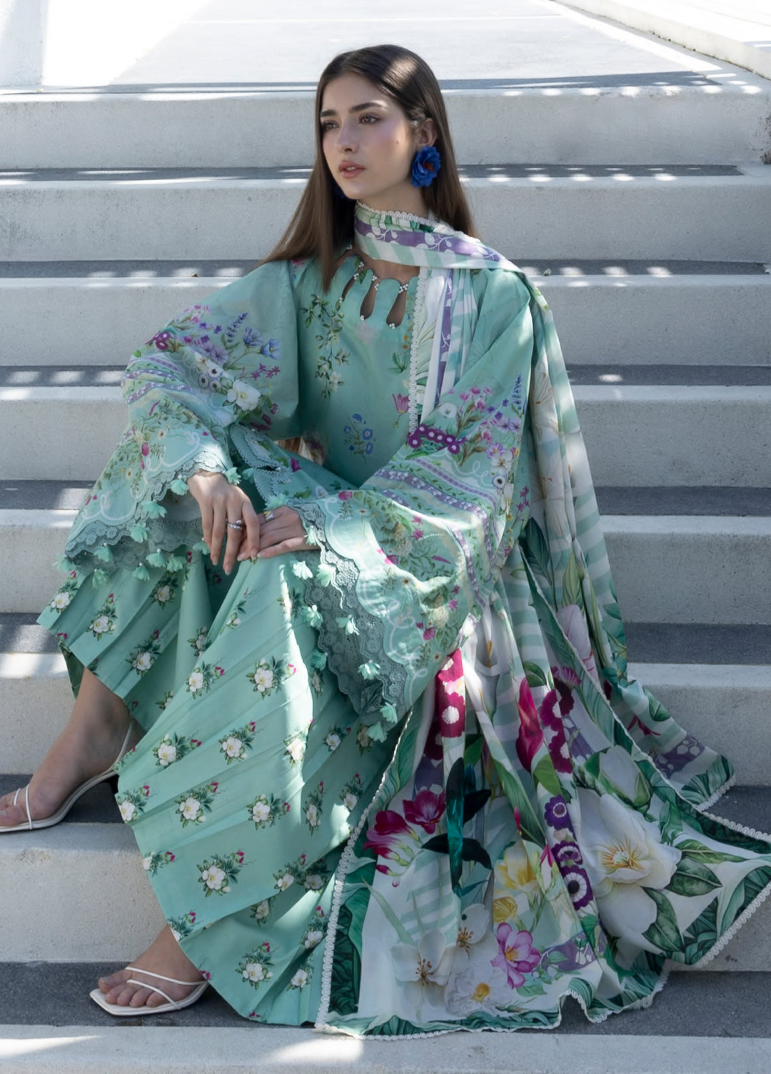 Santorini by Elaf Unstitched Lawn Printed 3 Piece Suit EL26US EPN-7A TEAL ME - Summer Collection