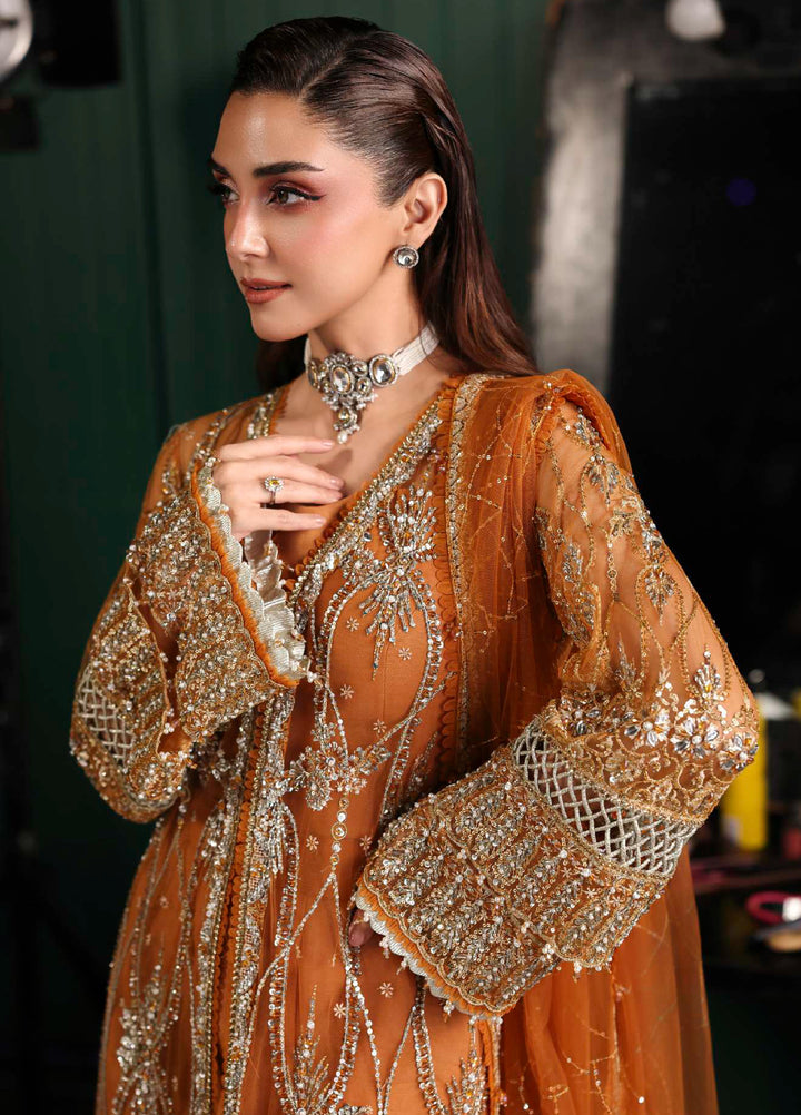 Stardom by Elaf Unstitched Luxury Formals Embroidered Net 3 Piece Suits  EL25SF D-ESH-09 Saffron - Formal Collection