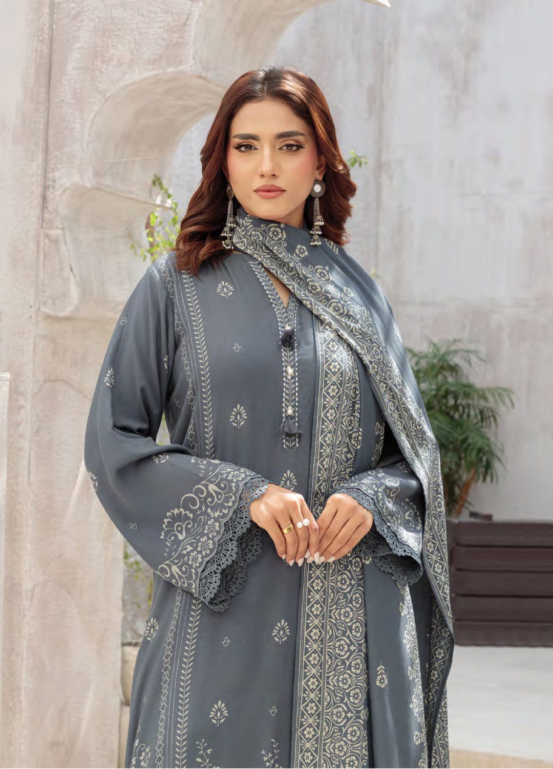 Lakhany Printed Pashmina Suits Unstitched 3 Piece LSM25LP LG-UB-0259-B - Winter Collection