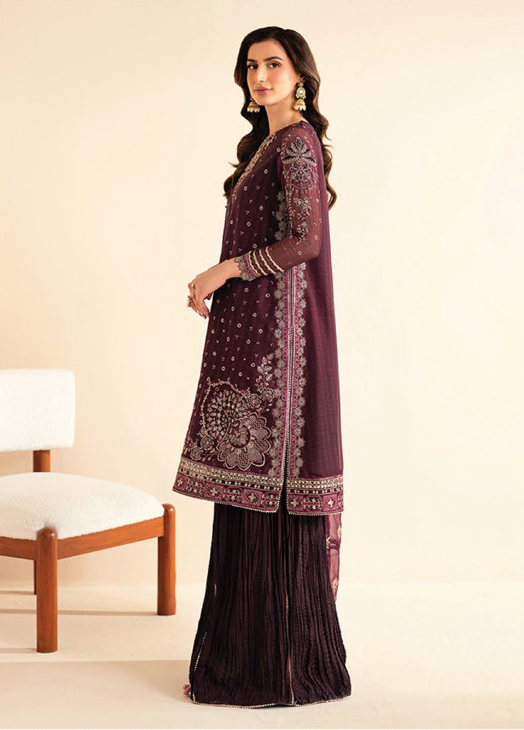 Xenia Formals Unstitched Embroidered Chiffon 3 Piece Suits XE25FU D-08 Tiya - Formal Collection
