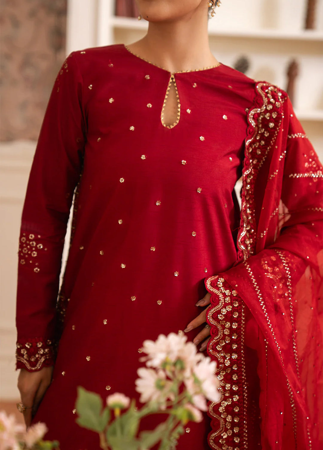 Luxe by Neeshay Pret Korean Raw Silk Crimora - Festive Collection
