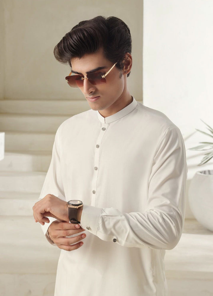 Bazm E Riwayat by Bin Musab Men Kurta Pajama Blended 2 Piece Opal Angel - Festive Collection