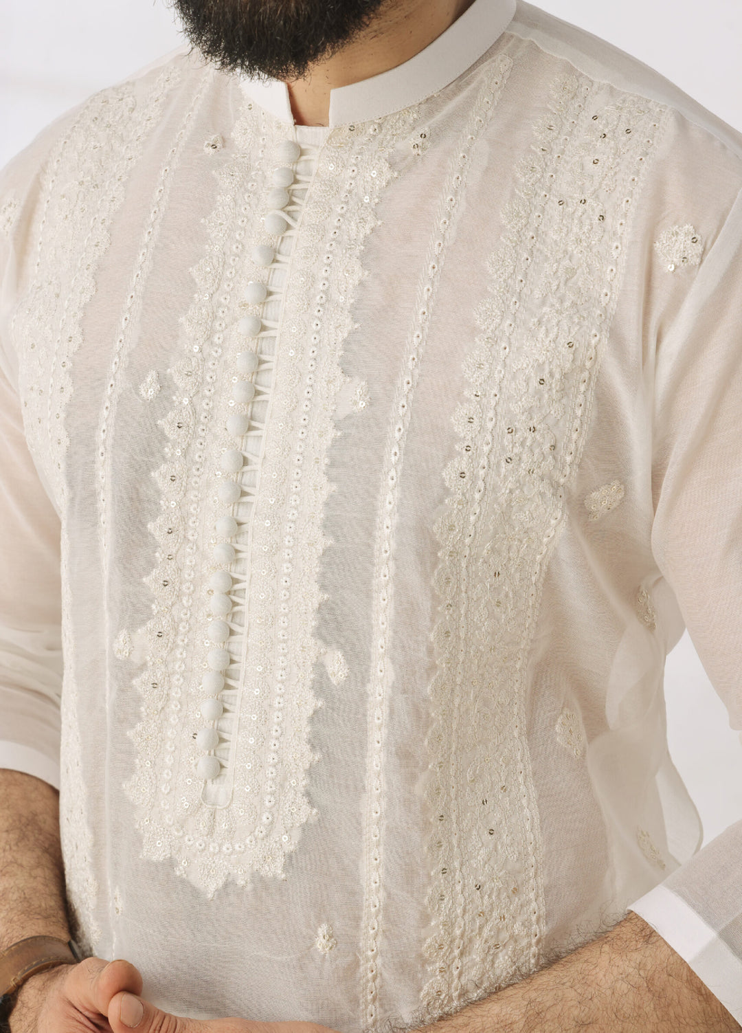 Bazm E Riwayat by Bin Musab Men Kurta Pajama 2 Piece Paper Cotton Pearl Creek - Festive Collection