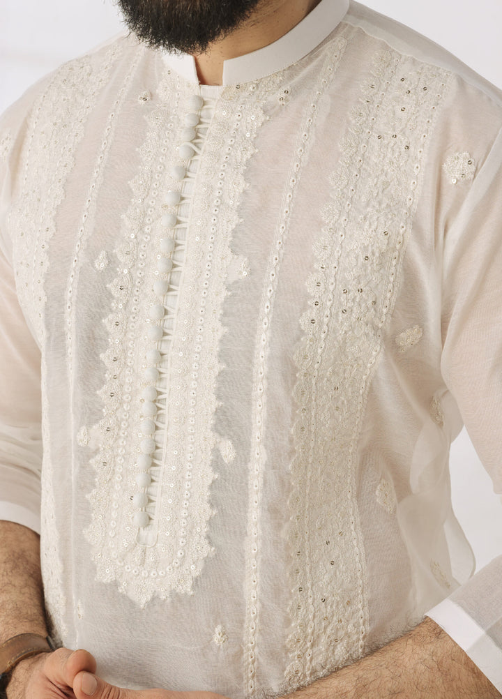 Bazm E Riwayat by Bin Musab Men Kurta Pajama 2 Piece Paper Cotton Pearl Creek - Festive Collection