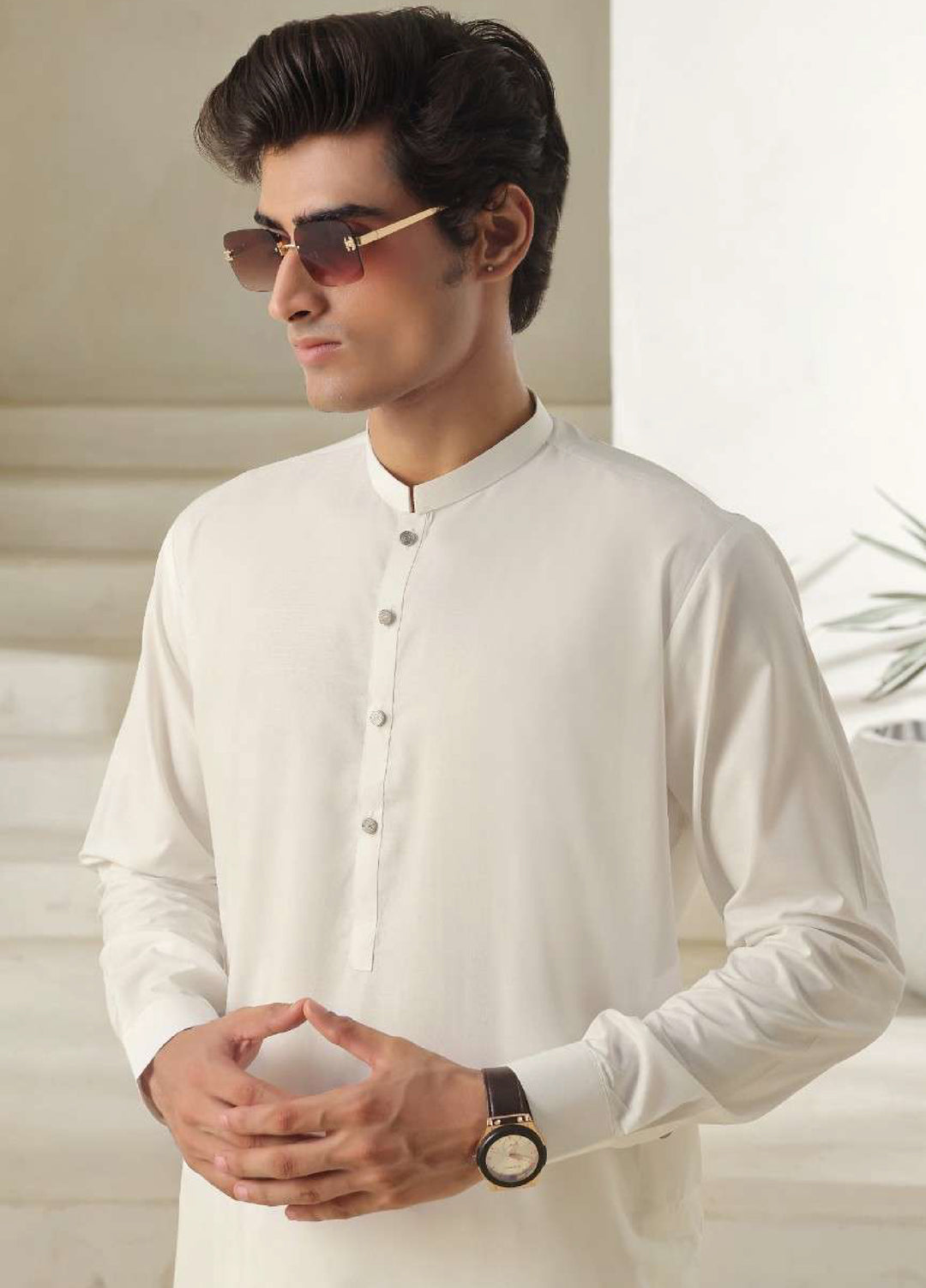 Bazm E Riwayat by Bin Musab Men Kurta Pajama Blended 2 Piece Opal Angel - Festive Collection