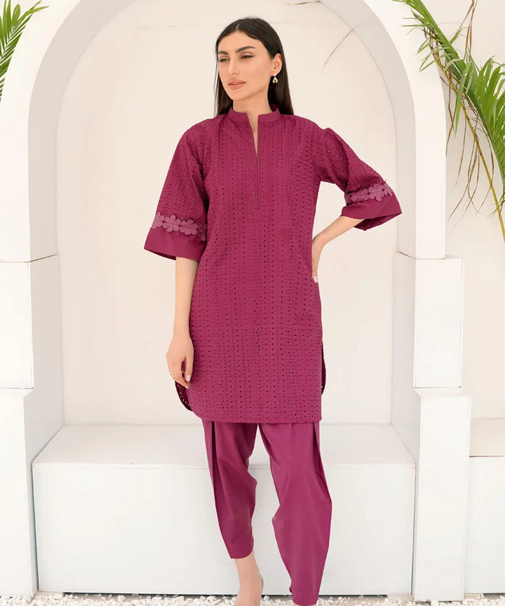 Dhaga Women Pret Embroidered 2 Piece Chikankari Pink SED04 - Summer Collection