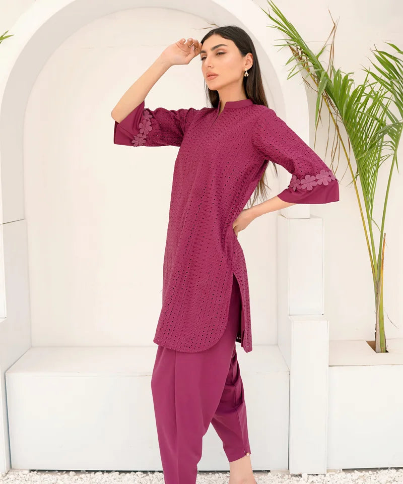 Dhaga Women Pret Embroidered 2 Piece Chikankari Pink SED04 - Summer Collection