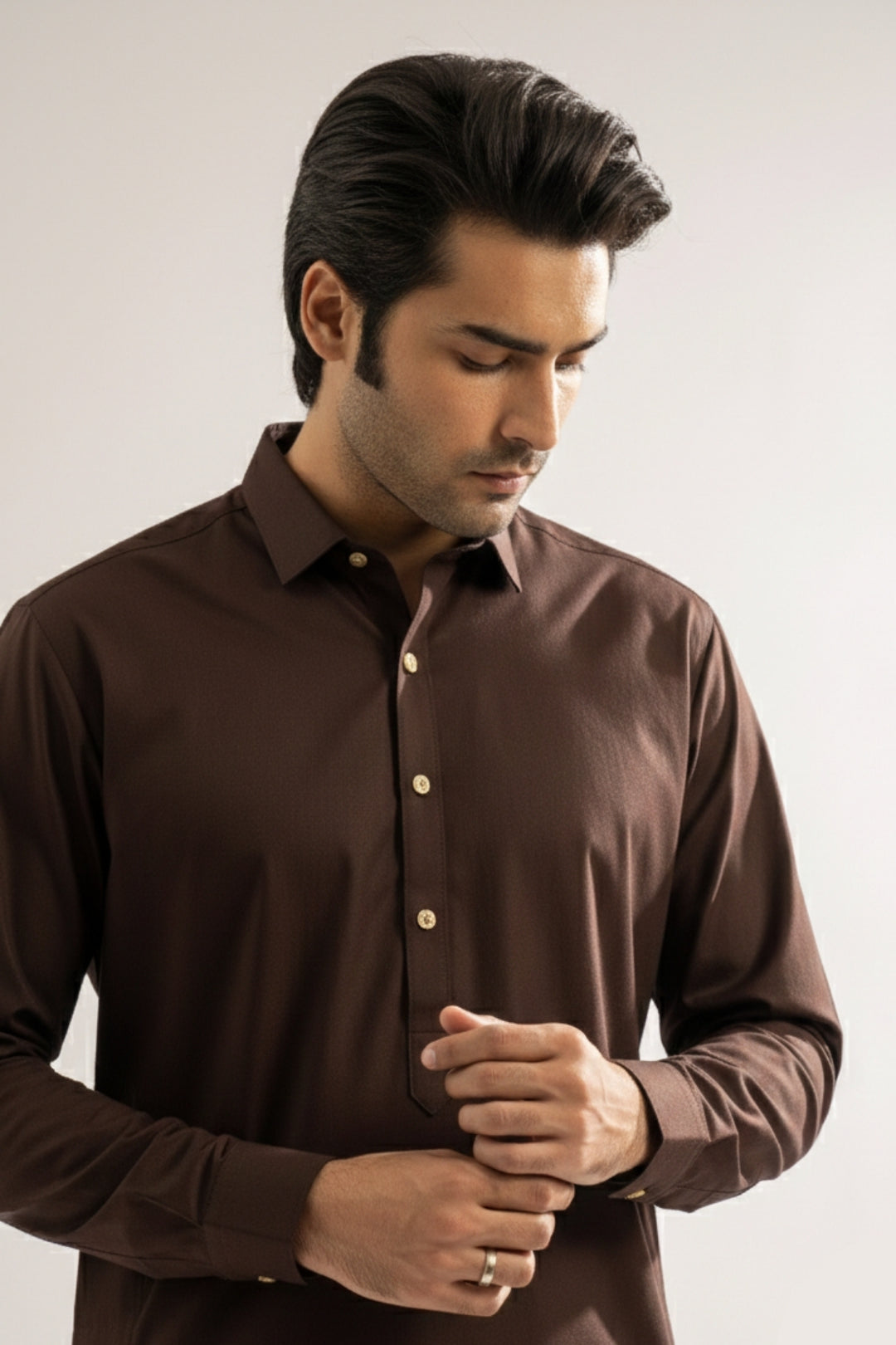 Edge Republic Mens RTW Shalwar Kameez Wash N wear Dark Brown Premium  - Festive Collection